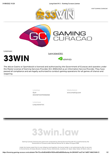 Giấy phép Curacao Gaming cấp phép nhà cái 33Win